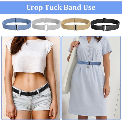 4 Pack Stretch Belts Elastic No Show Comfortable Adjustable Invisible Strap Waist Belt with Flat Buckle for Women Men Jeans Pants Dresses 5