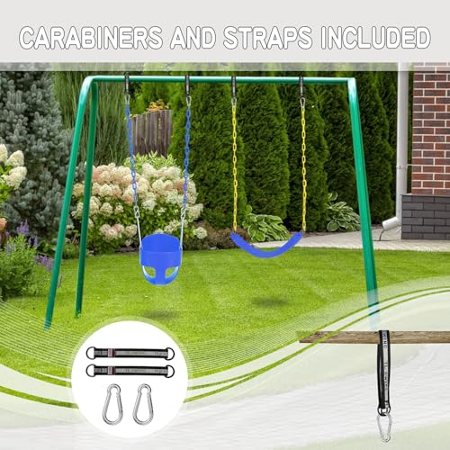 Toddler Swing Seat with Coated Chains, Heavy Duty Kids High Back Bucket Swing with Tree Straps and Hooks for Outdoor, Playground, Backyard, Swing Set Accessories by Domaker, Blue - Thumbnail 7