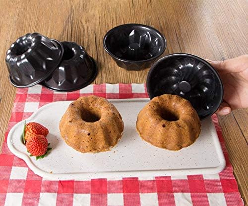 webake Ring Fluted Cake Tin Baking Pan 10cm 4 Inch Mini Kugelhopf Mould Non-Stick Baking Tins Round Cake Cups 4 Pack