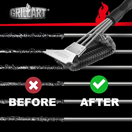 Grillart Grill Brush And Scraper, Extra Strong Bbq Cleaner Accessories, Safe Wire Bristles 18" Barbecue Triple Scrubbers Cleaning Brush For Gas/Charcoal Grilling Grates, Wizard Tool Br-8115 #TOP6
