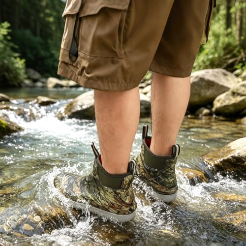 Image of Rain Boots for Men, Waterproof Ankle Mens Deck Boots Anti-Slip Comfort Rubber Boots Chelsea Garden Shoes for Yard Fishing Outdoor Work