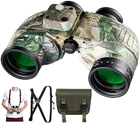 QUNSE 10X50 Marine Binoculars for Adults, Waterproof Binoculars with Rangefinder Compass,BAK4 Prism Navigation Birdwatching Hunting (Camouflage)