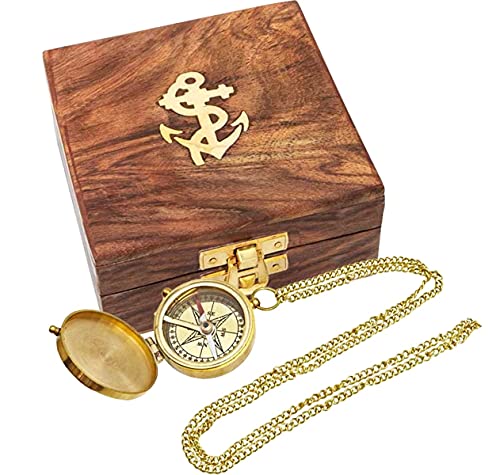 Brújula de Bolsillo de Latón con Caja de Madera miniatura 3