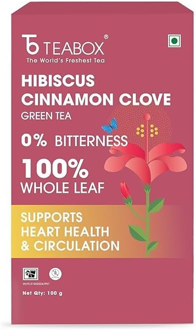 Hibiscus Cinnamon Clove Green Tea 100 grams Loose Tea | A Unique Herbal & Spice Infusion | Natural Hibiscus, Cinnamon & Clove