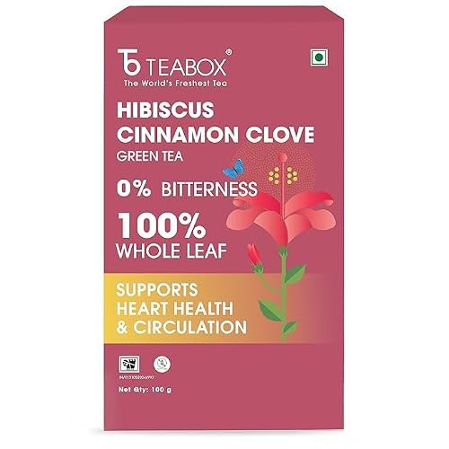 Box Premium Green Tea With Dried Hibiscus | 100% Whole Leaf Green Tea With Cinnamon,clove | 0% Bitterness |3.52 Oz