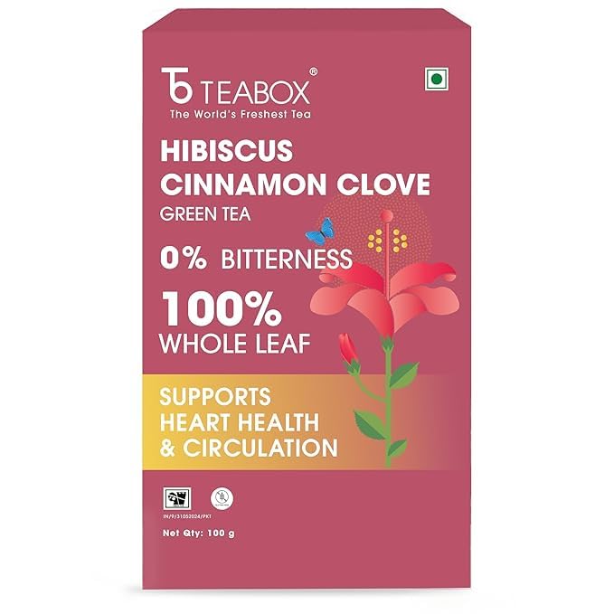 Teabox Hibiscus Cinnamon Clove Green Tea | 100g Loose Leaf Herbal & Spice Blend | Natural Hibiscus, Clove & Cinnamon | Flavorful, Fresh & Low Caffeine