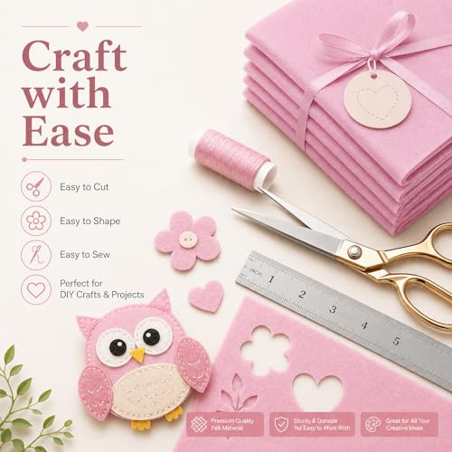 Image of Baby Pink Large Felt Fabric 36 inch x 36 inch (1 Square Yard), 1mm Stiff Felt Sheet, Nonwoven Fabric for Crafts, DIY Projects, Art, Sewing, Lining & Decorations