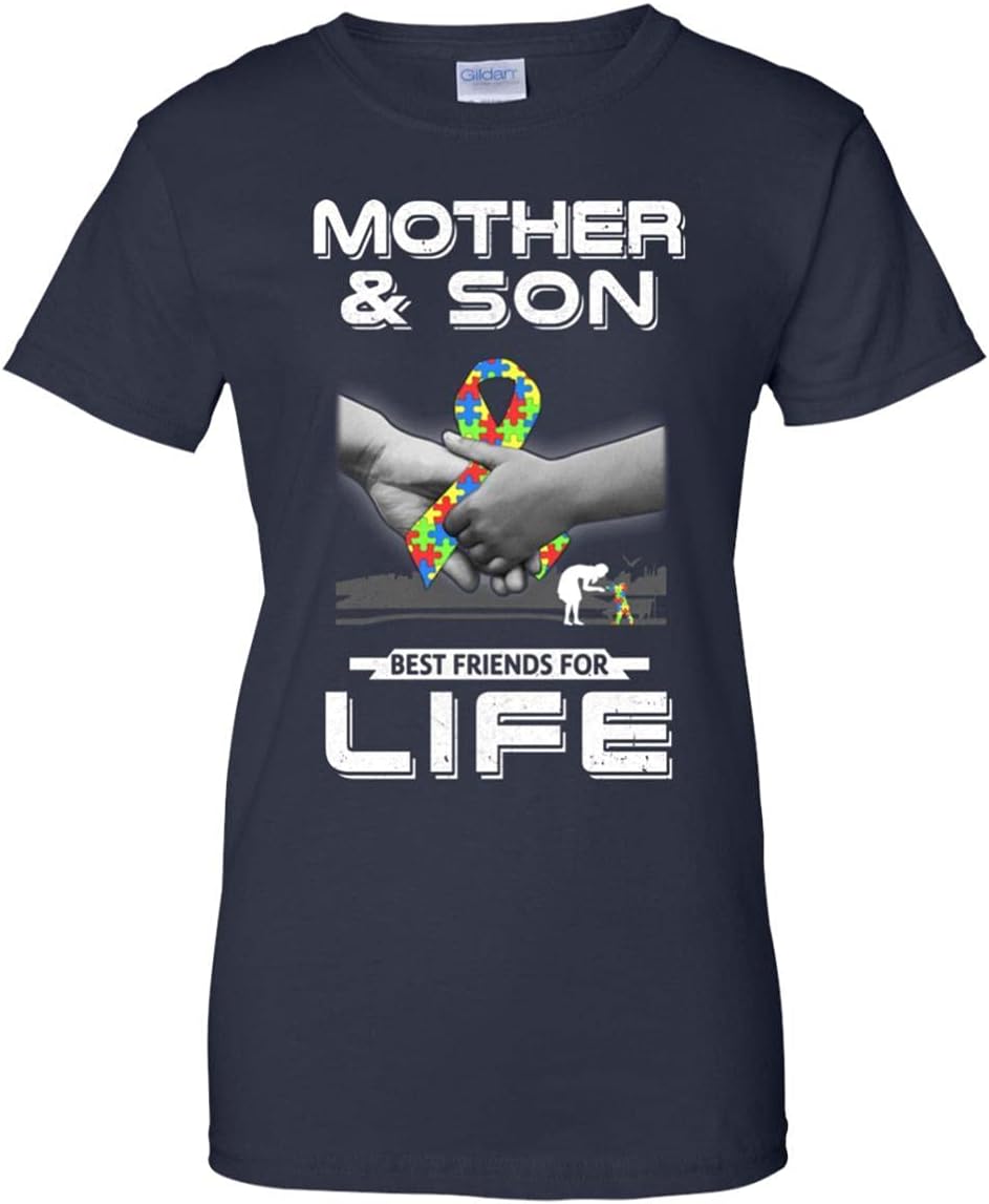 TeesPass Women's Autism Awareness Mother and Son Best Friends for Life Shirt Ladies' Short Sleeve Tee