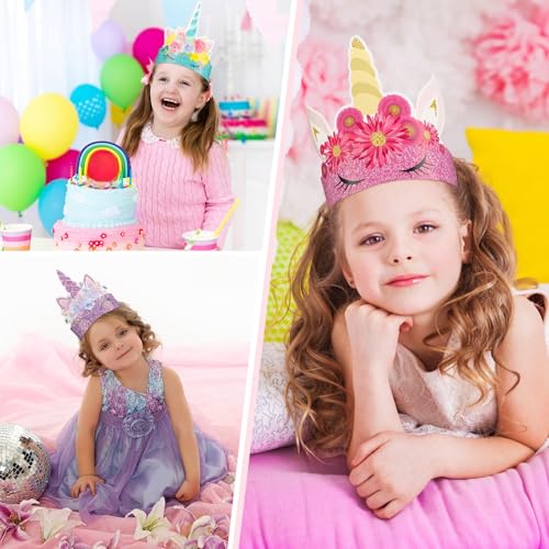 image for Gersoniel 24 Pcs Unicorn Birthday Party Hats Paper Party Crown Unicorn