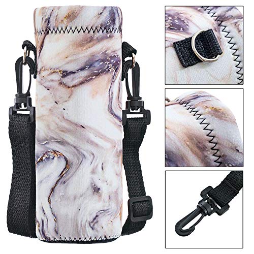 AORTDES Water Bottle Sling Case Bag Carrier Holder - 500ML/16.9oz Neoprene Water Bottle Sleeve Strap Cooler Cover Pouch for Men Women Kids Travel Camping Walking Hiking Running(Marble)