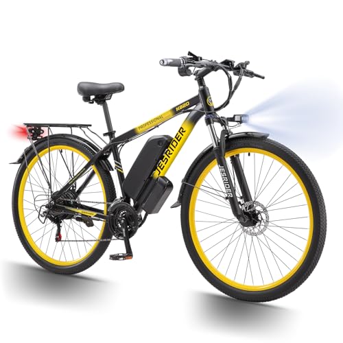 JESRIDER K820 250W Road Legal Electric Bike 100KM Range, 21 Speeds e bikes,Electric Bicycle Front Suspension,Removable Waterproof Battery Commuter Ebike for UK Hills/City Riding (Yellow)