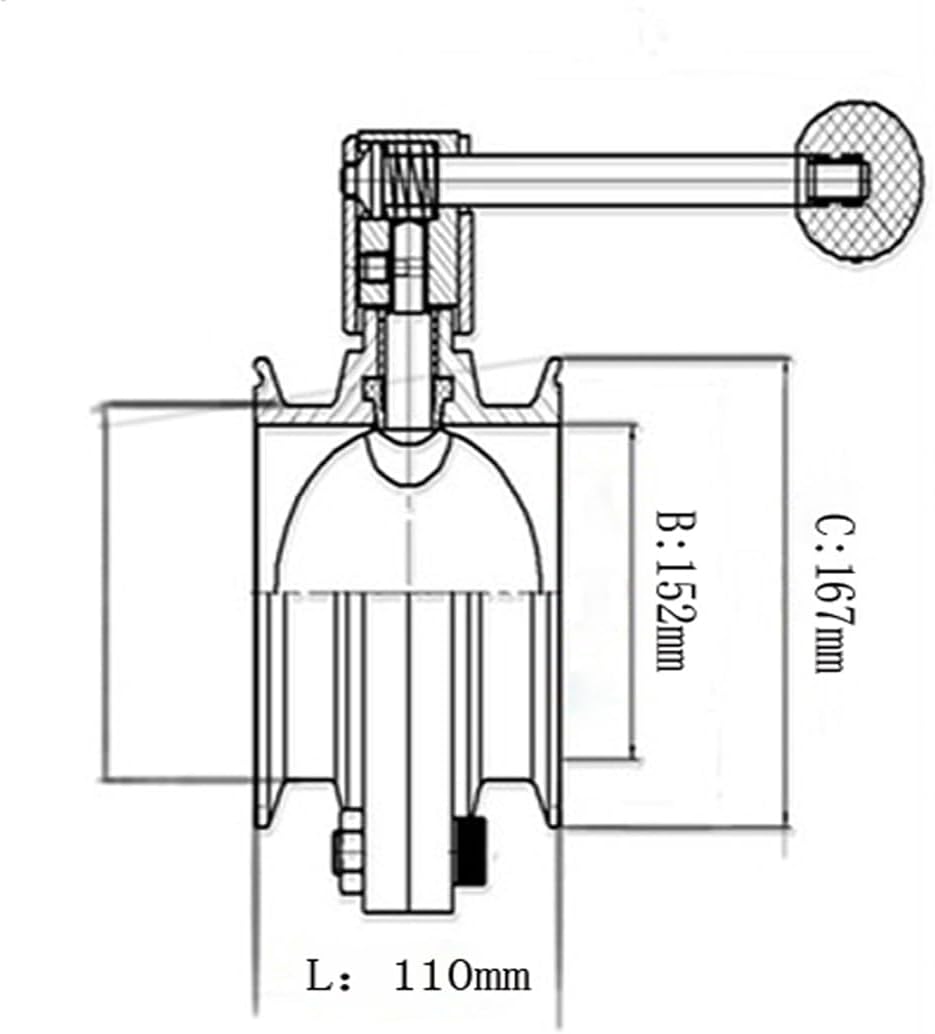 INTBUYING Sanitary Butterfly Valve Tri Clamp with Pull Handle, 6" Tri-Clamp Butterfly Valve, Stainless Steel 304 TriClamp Clover