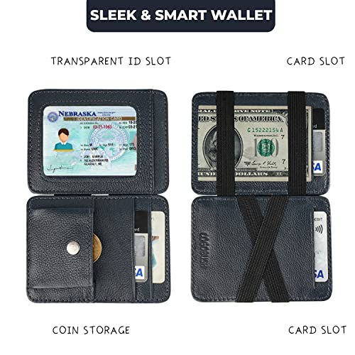 Leather Magic Wallets for men - Super Slim Mens Leather Wallets with Coin Pocket and Front ID Card Pocket- Light Weight Mens Wallets Leather Made (Navy)2