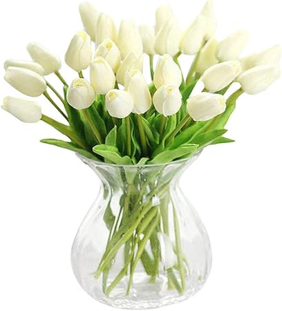 30 pcs Real-Touch Artificial Tulip Flowers Home Wedding Party Decor (Off White)