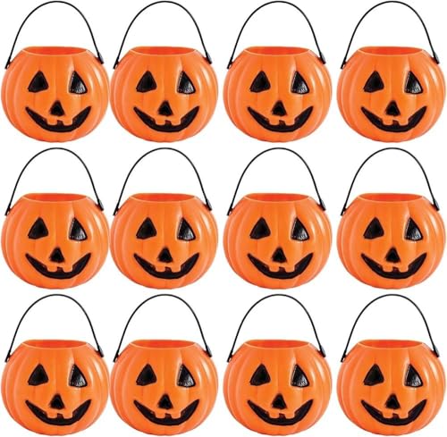 (12 Count) 2.5 Inch Mini Pumpkin Plastic Treat Pails