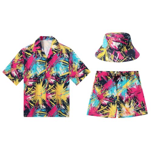 BYBNOLL Men's 3 Piece Hawaiian Matching Set Vacation Outfits Beach (Color 04,L)