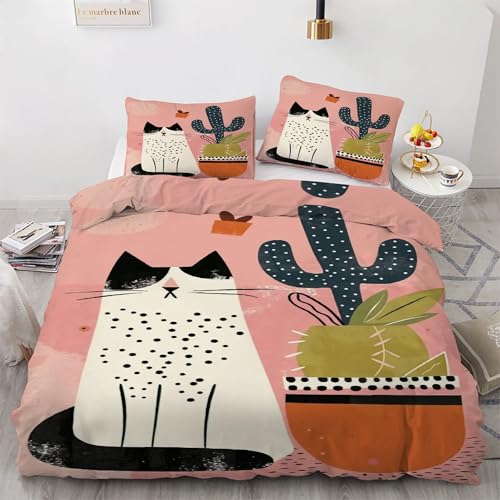 Housse de couette 160x200 cactus chat comique en microfibre avec 2 taies d'oreiller - 2