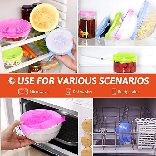 BFONS 18 Pack Silicone Stretch Lids, 6 Different Sizes Silicone Lids 100% Safe Food Grade Silicone to Meet Most Container, Microwave Cover for Food Storage, Silicone Can Cover, Silicone Bowl Covers