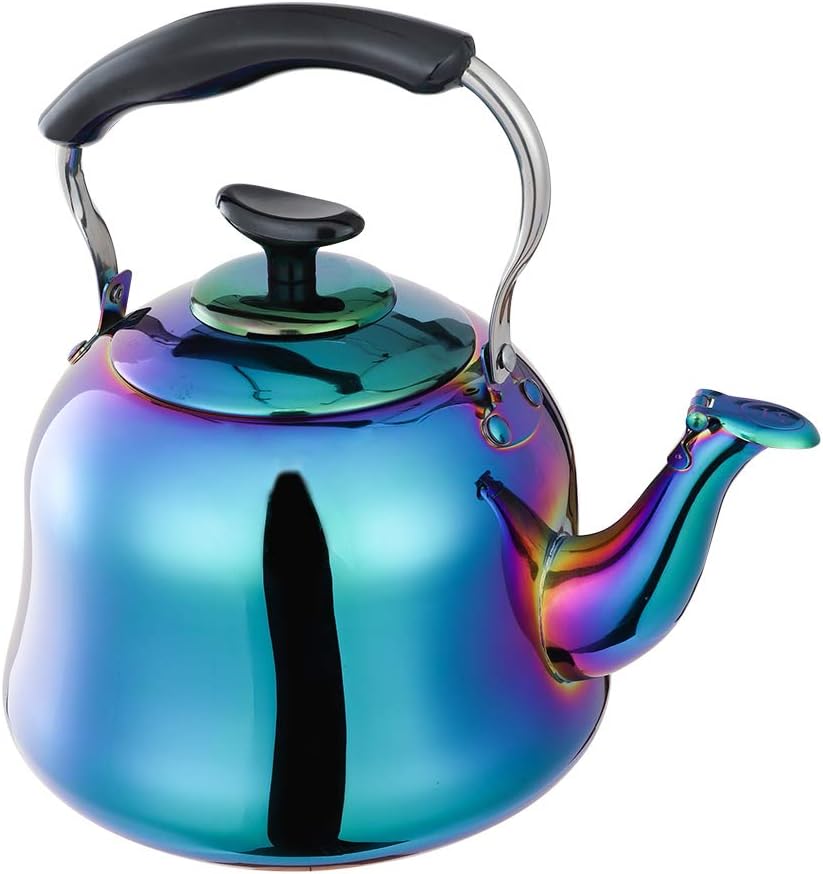 Onlycooker Whistling Tea Kettle Stainless Steel 2 Liter Teapot for Stovetop Rainbow Hot Water Boiling Pot for Induction Cooktop/Gas Stove Top Safe Multi-color 2.1 Quart / 70 ounce