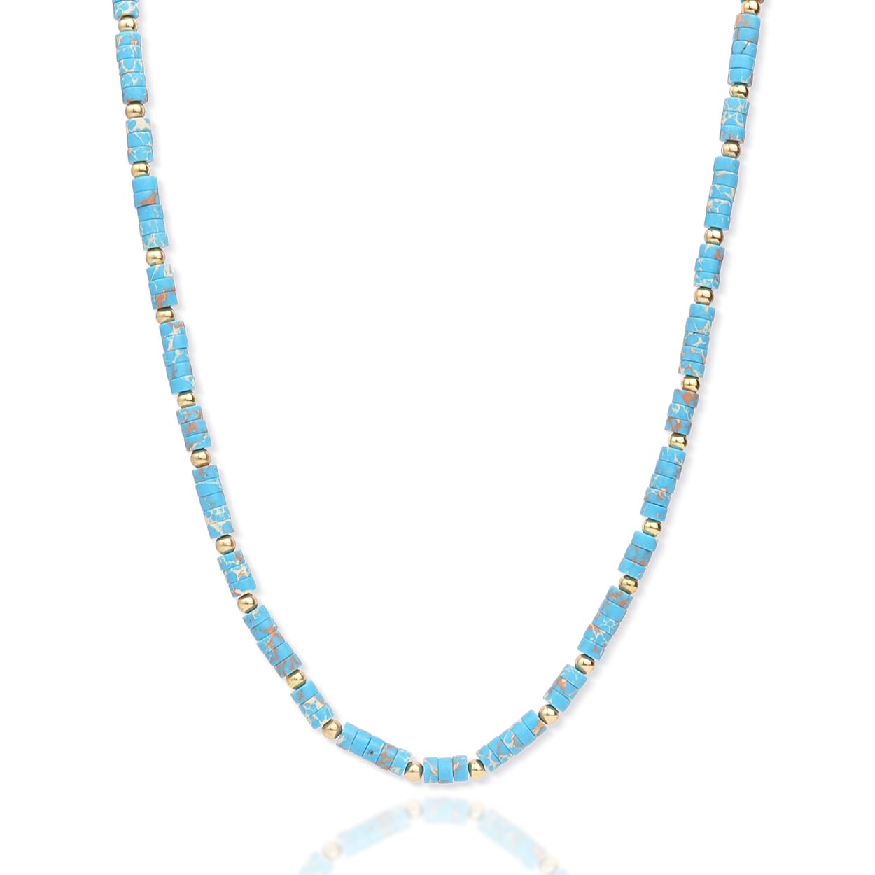 Frigotine Natural Stone Beaded Long Choker Necklaces for Women – Dainty Boho Handmade Healing Stone Turquoise Malachite Crystal Gemstone Gold Bead