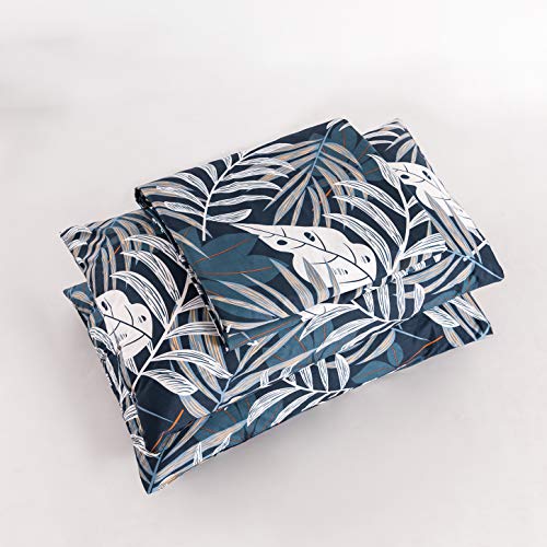 Yuheguoji Tropical Duvet Cover King 100% Cotton Blue Botanical Duvet Cover Soft 3 Pcs Set 1 Palm Leaves Plant Print Duvet Cover With Zipper 2 Pillowcases Botanical Bedding Breathable Comfortable #TOP6