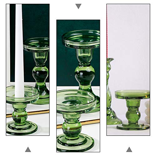 Pretyzoom Retro Candlestick Dark Green Glass Candle Holder Spiral Pattern Candle Shelf #TOP7