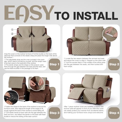 Image of KinCam Waterproof Loveseat Recliner Covers Washable, 2 Seater, Khaki