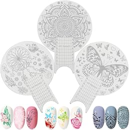 NOLITOY Stainless Steel Nail Stamping Plate Kit Blue Manicure Image Stamp Template Butterfly Nature Lace Design DIY French Tip Tool Art Salon Craft Beginner Esthetician Accessories Studio 3.3 Inches