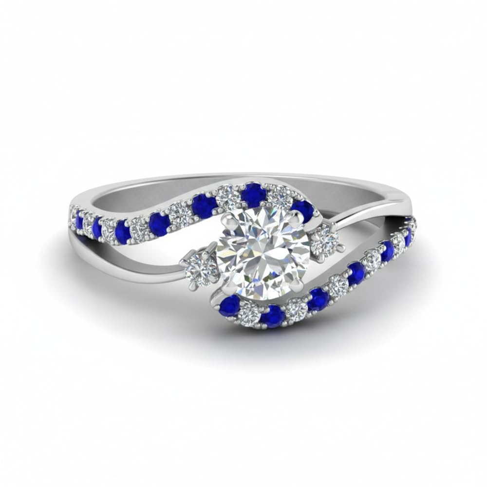 Choose Your Gemstone Swirl 3 Stone Diamond CZ Engagement Ring 925 Sterling Silver Round Shape Side Stone Engagement Rings for Women, Girls and Ladies US Size 4 to 12