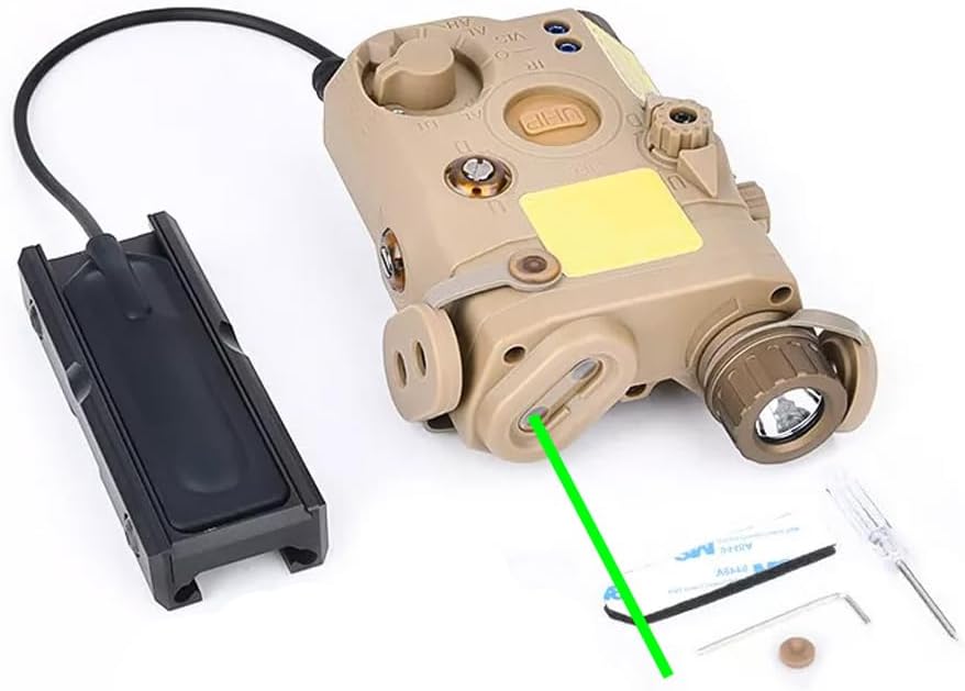 Nylon PEQ15 Aiming Box Laser Sights(with Red/Green/Blue Laser+IR Fill Light+Strobe White LED Flashlight), & Modular Remote Pressure Switch & Pressure Switch Mount Slot Combo,for 20mm Rail, DE