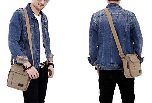 Ecokaki(TM) Canvas Small Messenger Bag Casual Shoulder Bag Travel Organizer Bag Multi-pocket Purse Handbag Crossbody Bags, Black by Ecokaki - Thumbnail 3