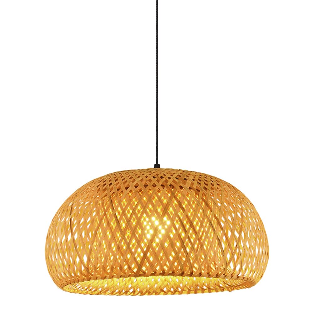 CJSLXGBL Hand-Woven Bamboo Hanging Lighting Fixtures Boho Light Fixture E27 Ceiling Hanging Light Vintage Chandeliers Coastal Pendant Light Farmhouse Lampshade For Dining Room Kitchen Island Hallway
