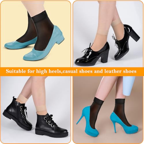 Image of 12 Pairs Sheer Socks Women Ankle Nylon Socks For Women Summer Anti-Slip Ankle Stockings Hosiery Reinforced Bottom And Toe Black Nude