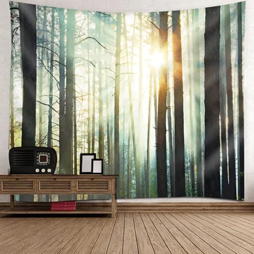 Tapisserie murale 150x150cm forêt et lumière du soleil RDSGYZ tenture nature pour chambre