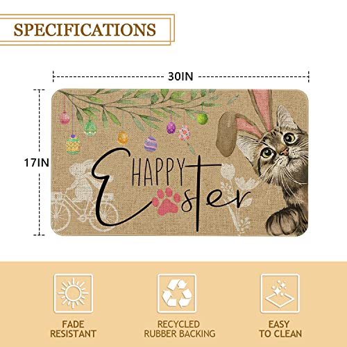 Roszwtit Happy Easter Door Mat 30 X 17 Inch Easter Cat Bunny Doormat Indoor Outdoor Entrance Floor Rug Non Slip Spring Easter Decor Low Profile Welcome Mats #TOP2