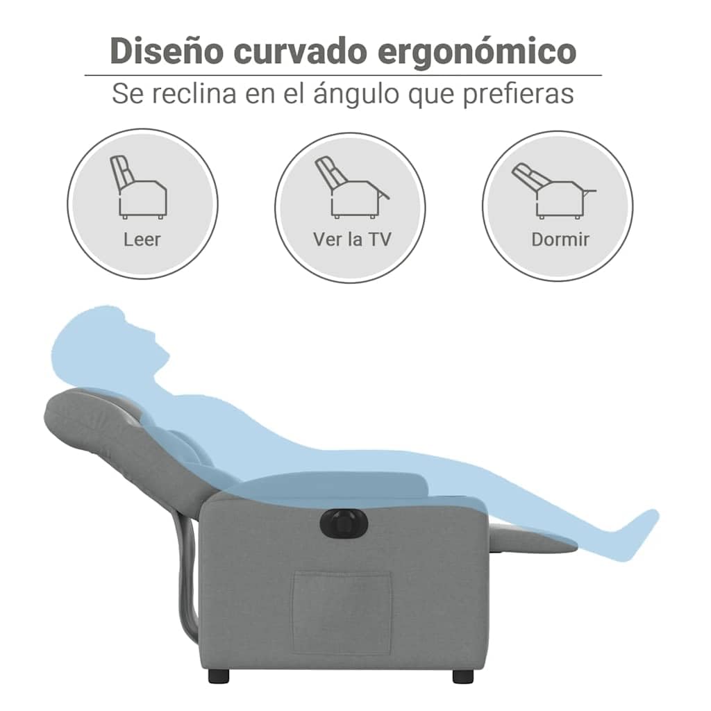 vidaXL Sillón reclinable eléctrico Tela Gris Claro