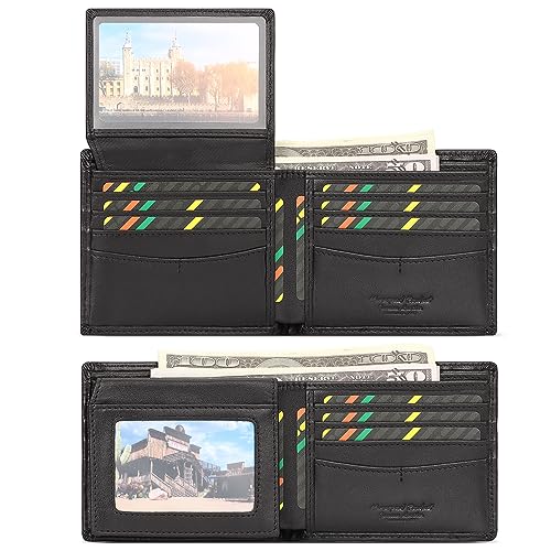 HUMERPAUL Mens Wallet with Chain, RFID Blocking Genuine Leather Bifold Wallet Minimalist With 2 ID Window (Black)3