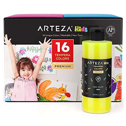 Arteza Kids Tempera Paint, Set Of 16 Colors, 13.5 Fl Oz, Nontoxic Poster Paint, Art Supplies For Finger Painting, School Projects, And Crafting #TOP1