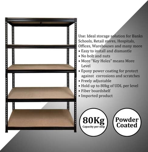 Image of NAVRANG Black 60 * 24 * 12 Inches 5 Shelves Adjustable Shelf Shelving Unit Storage Rack Utility Rack Garage Shelves Display Rack Steel Boltless Rivet Rack