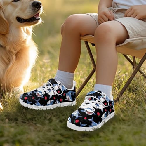 Kids Boys Girls Running Shoes Comfortable Lightweight Slip on Sneakers Athletic Tennis Shoes White Sole Shark Strawberry Pattern3