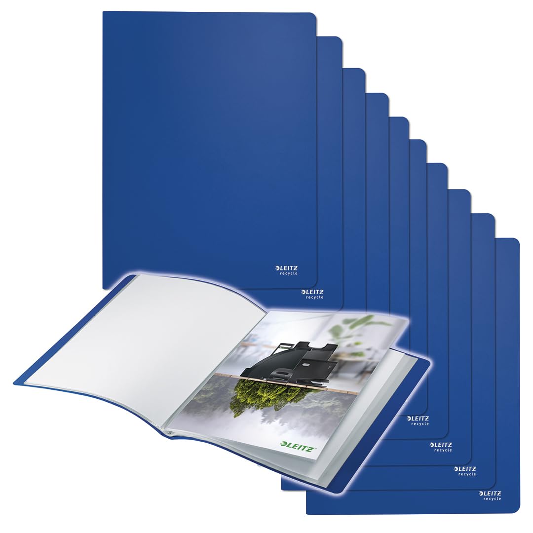 Leitz Recycle Showalbum, 40 Inserts For Storing A4 Documents, High Quality Lightweight Folder, 100% Recyclable, Climate Neutral, Eco-Friendly, Recycle Assortment, Blue, 46770035