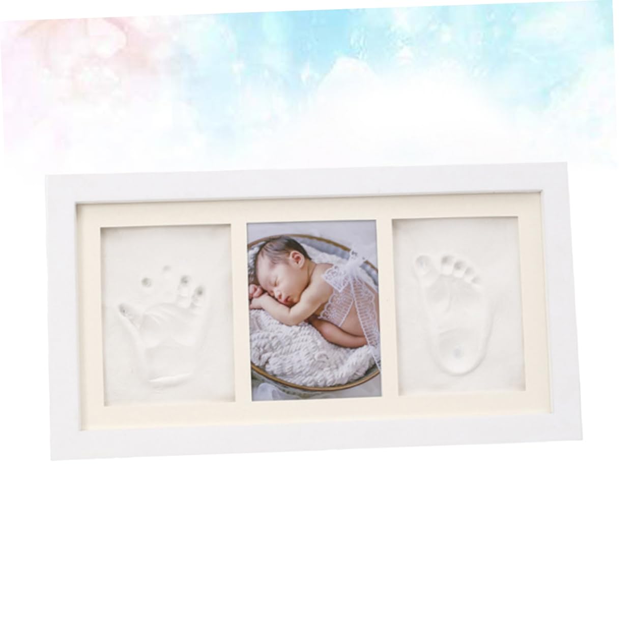 BESTonZON Cornice Nascita per Impronte Mani e Piedi, in Legno Bianco, Tampone Bianco, per Ricordo Bebè e Decorazione Camera da Riposo