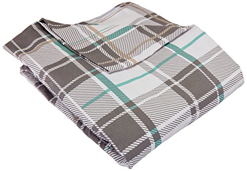 Serta | Relaxed Fit Durable Woven Linen Canvas Furniture Slipcover, T-Sofa, Aqua Plaid