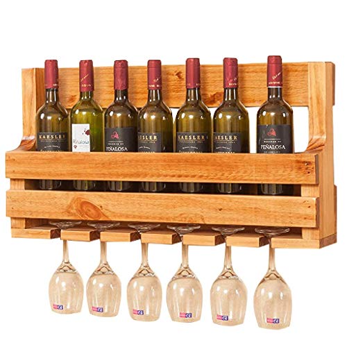 Estante para vino de madera de pino para 7 botellas y 6 copas 70x36cm 2