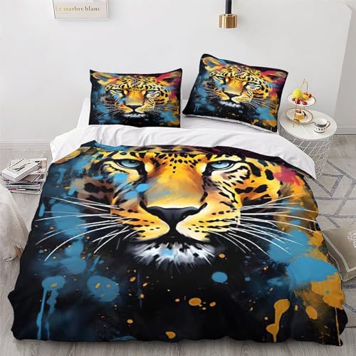 Housse de couette léopard 200x200cm parure de lit double microvette avec taie d'oreiller douce