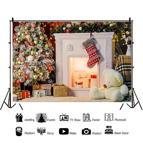 YongFoto 3x2m Vinyl Christmas Backdrop Photography Interior Decoration Christmas Tree Fireplace Socking Backdrops for Photography Photo Shoots Photo Background Studio Props - Image 3