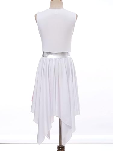 Miniatura 6 de Oyolan Vestido de baile de alabanza lírica de un hombro para niñas y niñas, sin mangas, bloque de color, túnica litúrgica para adoración