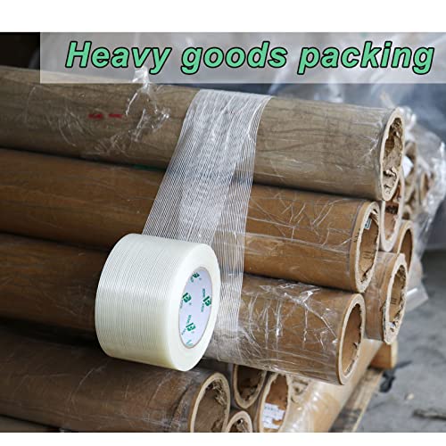 Bomei Pack Strapping Tape 3 Inch, Heavy Duty Fiber Reinforced Packing Tape, 60Yds 5.9Mil, Total 120Yds #TOP4