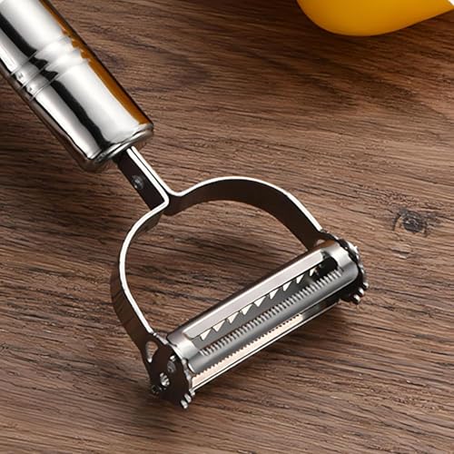 Image of Stainless Steel Julienne Vegetable Peeler Multi-Functional Fruit & Veggie Shredder Slicer and Grater for Potatoes, Carrots, Cucumbers (Silver, 18 x 8.2 x 2.4 cm)