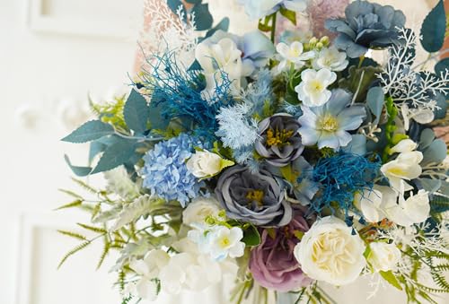 Ramo rústico boho blanco y azul para boda miniatura 5